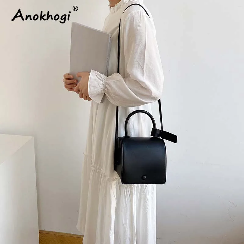 

Women New Style Mini Handle Pure Color Vintage Handbag Thin Strap Ladies Quality Leather Fashion Square Shoulder Bag
