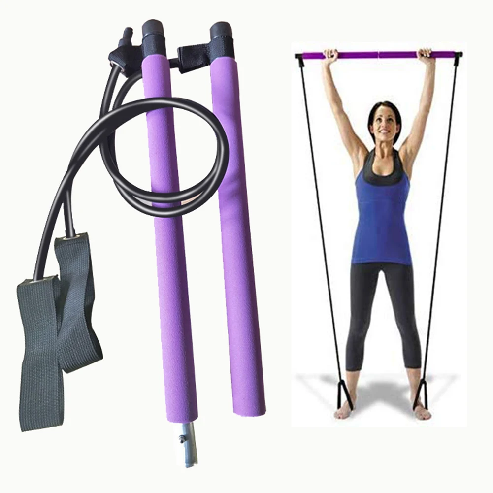 Portable Pilates Bar Stick with Resistance Band for Gym Home Fitness Sports Exercise Body Abdominal Bands Rope Puller | Красота и