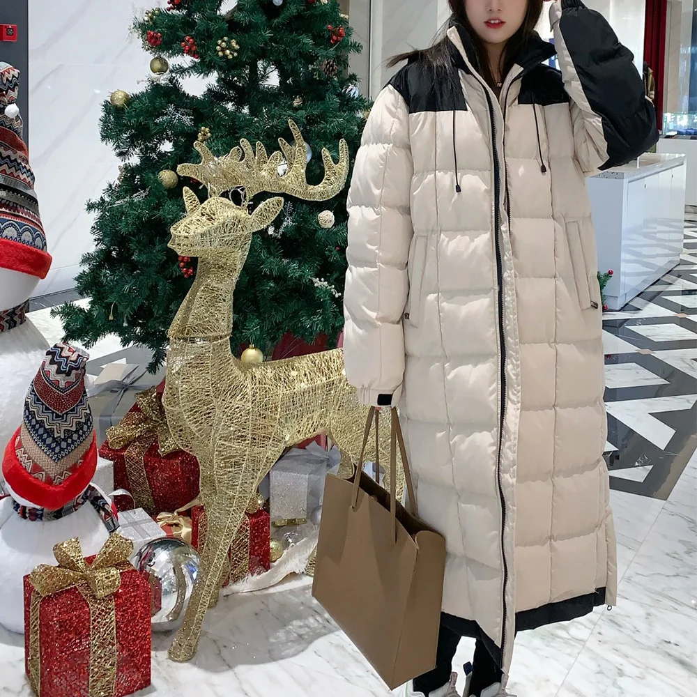 

American Brand face long thick padded cotton jacket warm and comfortable windproof waterproof outdoor long hooded down coat