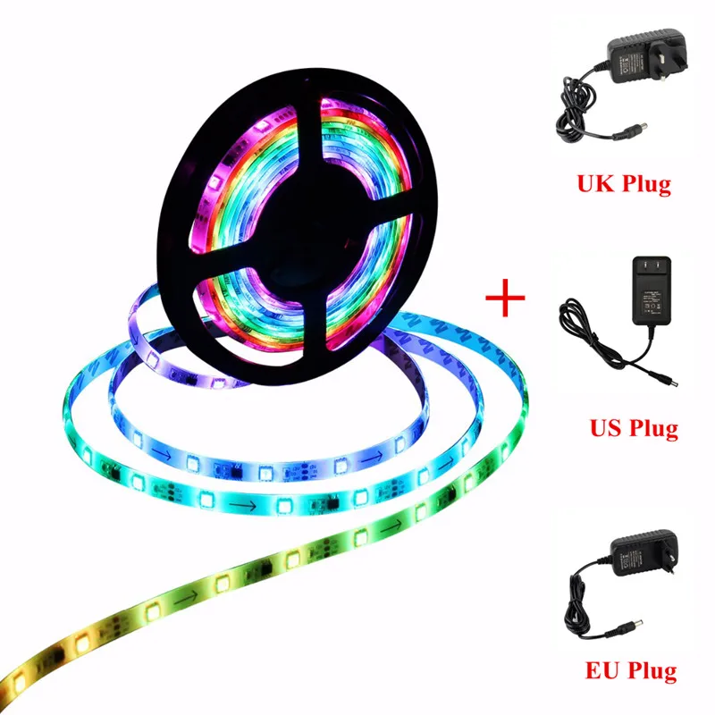 SMD 5050 Автоматическая RGB светодиодный комплект полосы света 5 м 150 светодиодный s DC 12 В водонепроницаемый IP65 гибкая светодиодная лента с адаптером питания 24 Вт США ЕС Великобритания вилка