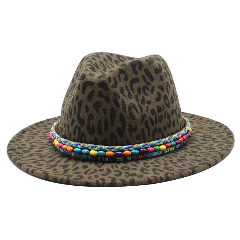 

Pragmapism 2020 New big brim men Fedora hat women leopard woolen jazz hat British style top hat hats for women Fedoras caps hats