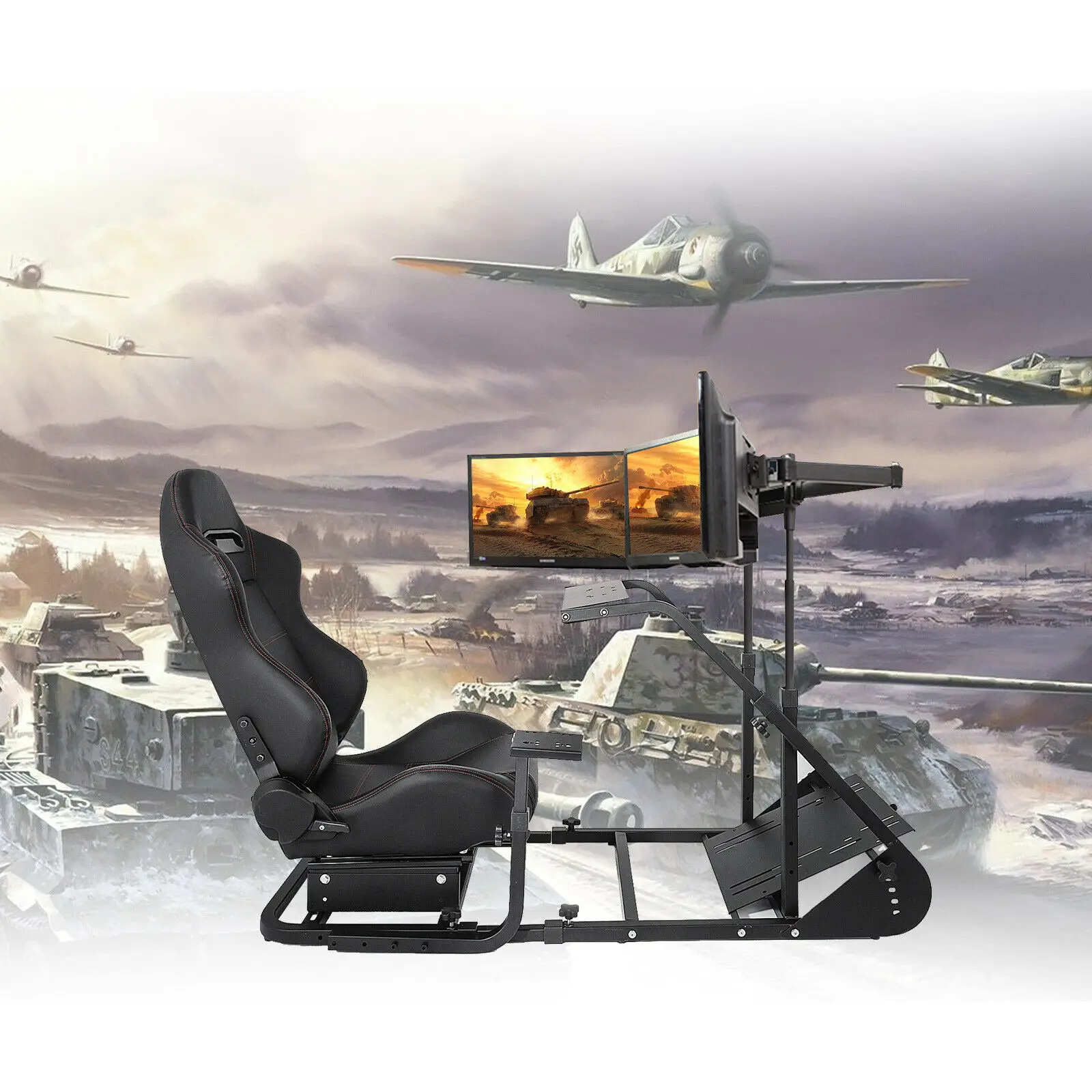 

RS6 Racing Simulator Cockpit Gaming Chair W/ Stand Stretchable Height Adjustable
