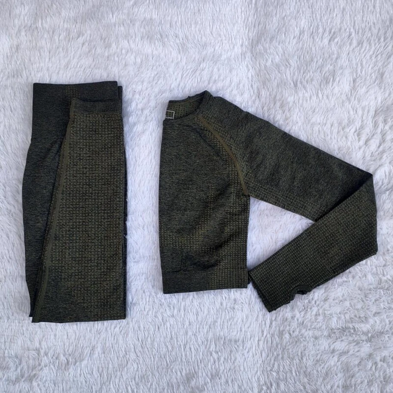 

Women Seamless Yoga Sets Fitness Sports Suits GYM Clothing Long Sleeve Shirts High Waist Running Leggings Workout Pants Tops