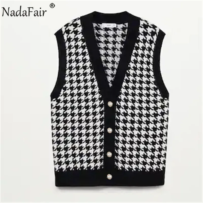 Женский винтажный кардиган Nadafair черный вязаный Повседневный джемпер с v-образным