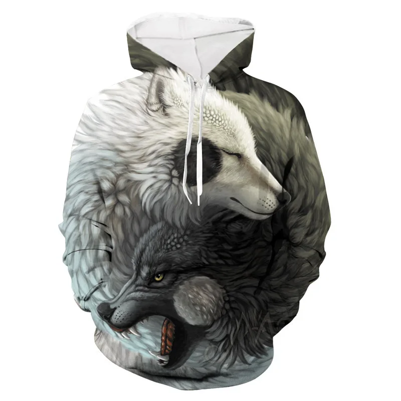 

2022 Brand New Fashion Animal 3d Printing Hoodie Men and Women Personalized Design Sweatshirt Yin and Yang Wolf Harajuku Hoodie