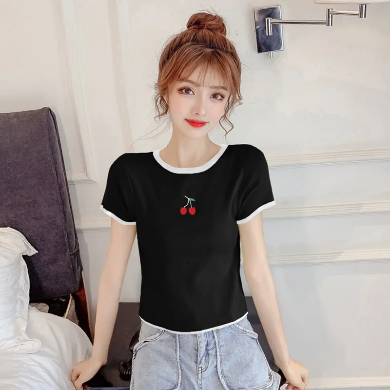 

Женские топы, футболки с коротким рукавом, летняя мода, женская Свободная футболка, тонкая трикотажная футболка