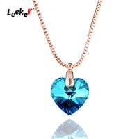 leeker korean style blue purple love heart crystal pendant necklace for wome choker snake chain gift for girlfriend 439 zd1 lk2