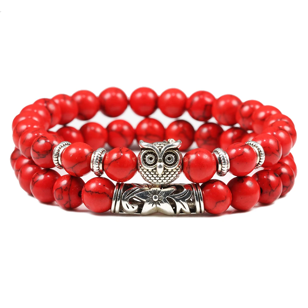 8 мм бусины Сова браслет ювелирные изделия камень браслеты для мужчин и женщин