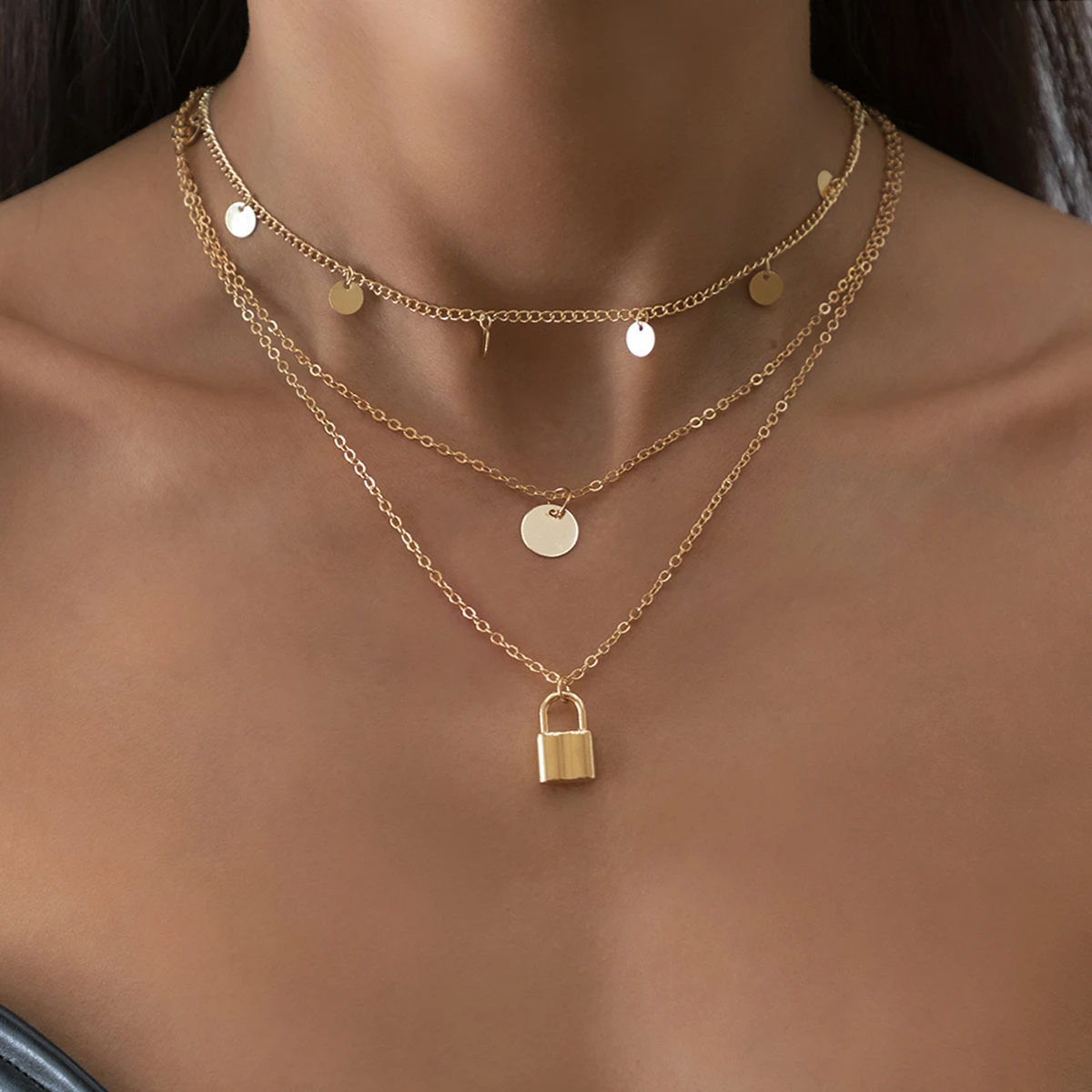 

SHIXIN Vintage Lock Pendants Necklace for Women Fashion Sequins Padlock Necklaces Trendy Gold/Silver Color Necklace 2021 Jewelry