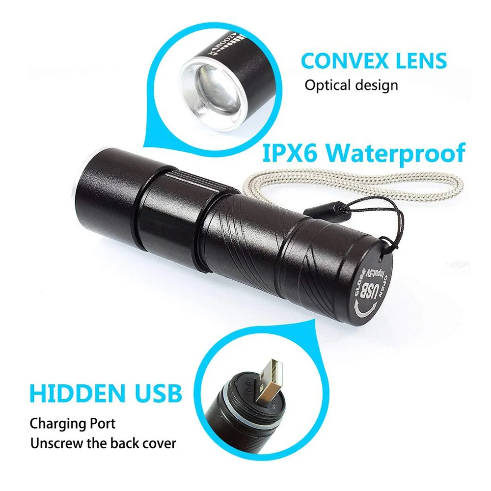 УФ лампа USB перезаряжаемая 3 режима 365нм Ультрафиолетовый Мини светодиодный