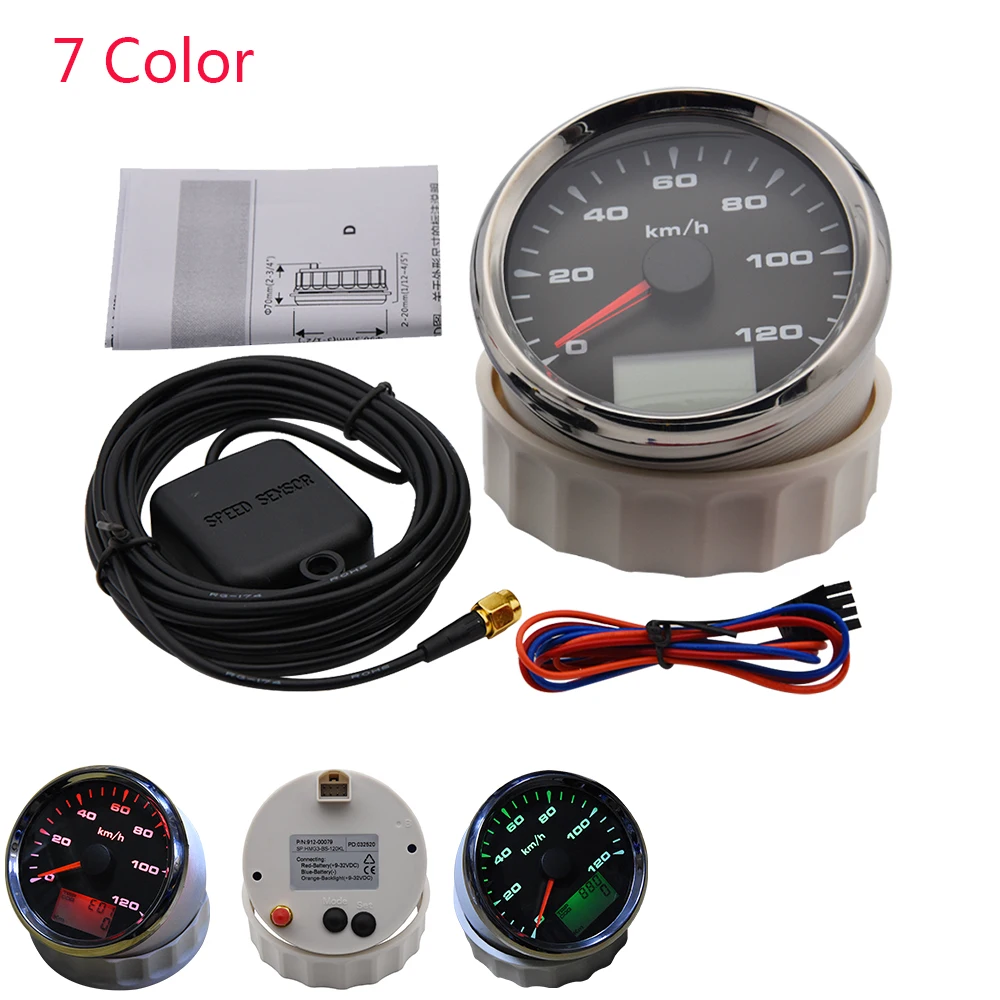 

Waterproof 85MM Gauge GPS Speed Meter Odometer Speedometer 120KMH IP67 Speed Gauge for Car Truck SUV With 7 Color Backlight