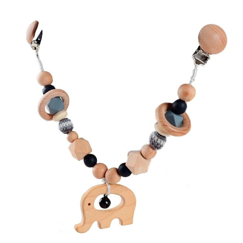 

Dropshipping Baby Teether Stroller Pendant Pacifier Chain Rattle Pram Clip Crochet Beads Wooden Animal Pendant Infants Nursing