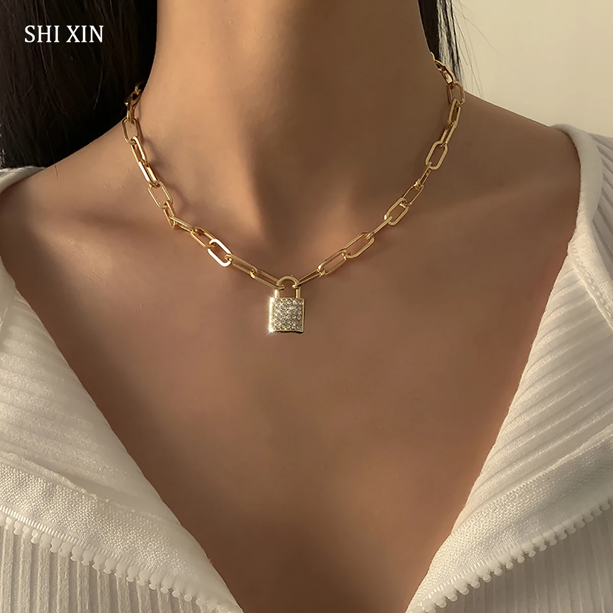 Ожерелье SHIXIN с подвеской замок женское Стильное ожерелье простым замком