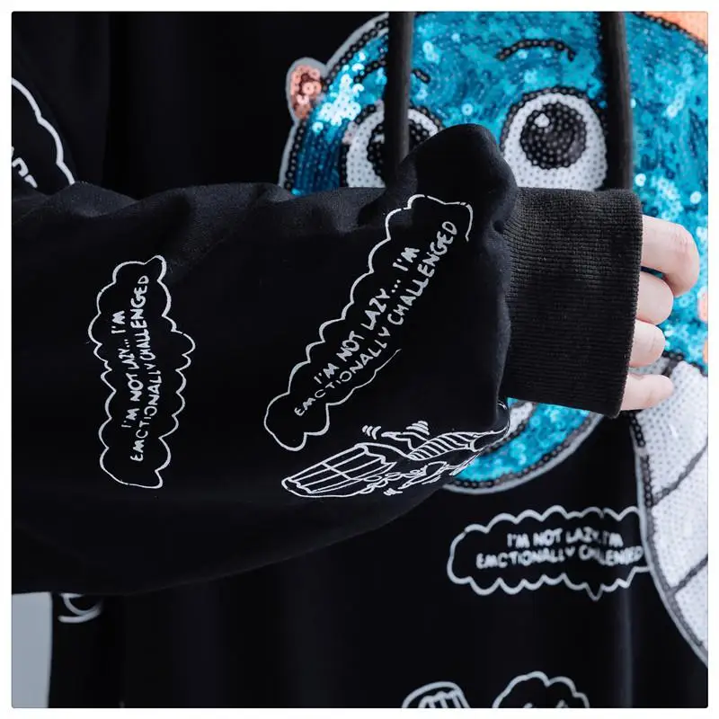 

Plus Size Sequin Dinosaur Hoodies Women Kpop Oversized Kawaii Cotton Aesthetic Ladies Hoodie Streetwear Cartoon Hoddies 2020