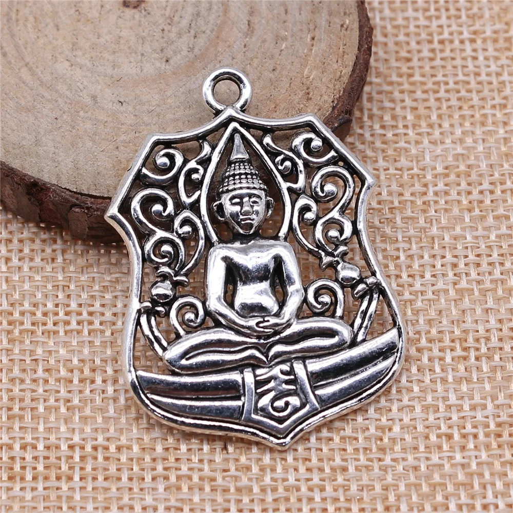 

2pcs 46x33mm Buddha Statue Charms For Jewelry Making Antique Silver Plated Charm Pendant Jewelry Accessories