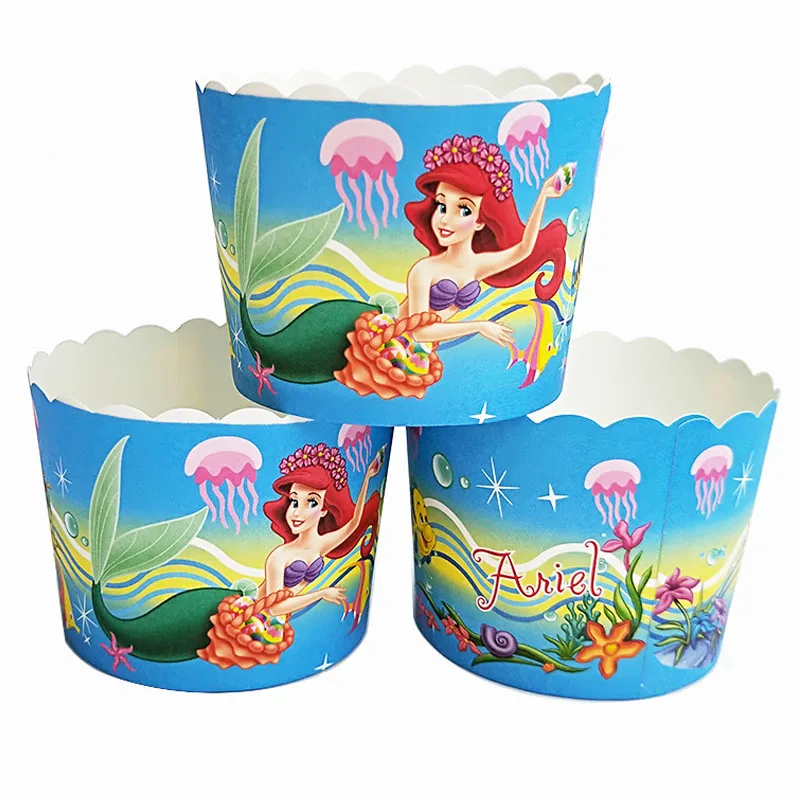 25pcs baking cup Дисней Русалка Ариэль вечерние украшения для девочек на день рождения латексные шары посуда бумажная шляпа салфетки тарелка скатерть с днем рождения подарок - Цвет: 25pcs baking cup