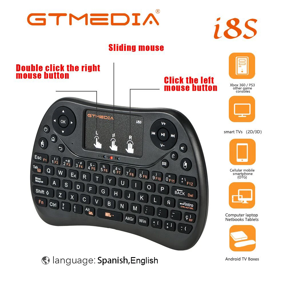 Беспроводная клавиатура GTMEDIA 2 4 ГГц сенсорная панель i8 Air Mouse мини для ТВ приставки