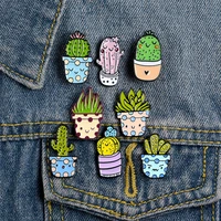 kids jewelry potted plant enamel pins cactus aloe brooches lapel pin shirt bag catoon badge gift for friends
