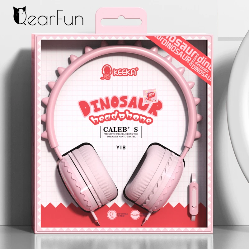 Qearfun Симпатичные детские наушники с микрофоном ПК гарнитура динозавра для