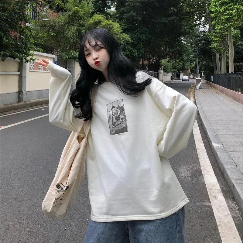 Футболка женская с длинным рукавом свободный хлопок Повседневная Элегантная