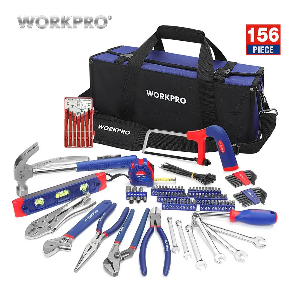 WORKPRO 156 шт набор инструментов для ремонта дома наборы инструментов с сумкой для инструментов ударная Отвертка Плоскогубцы гаечный ключ