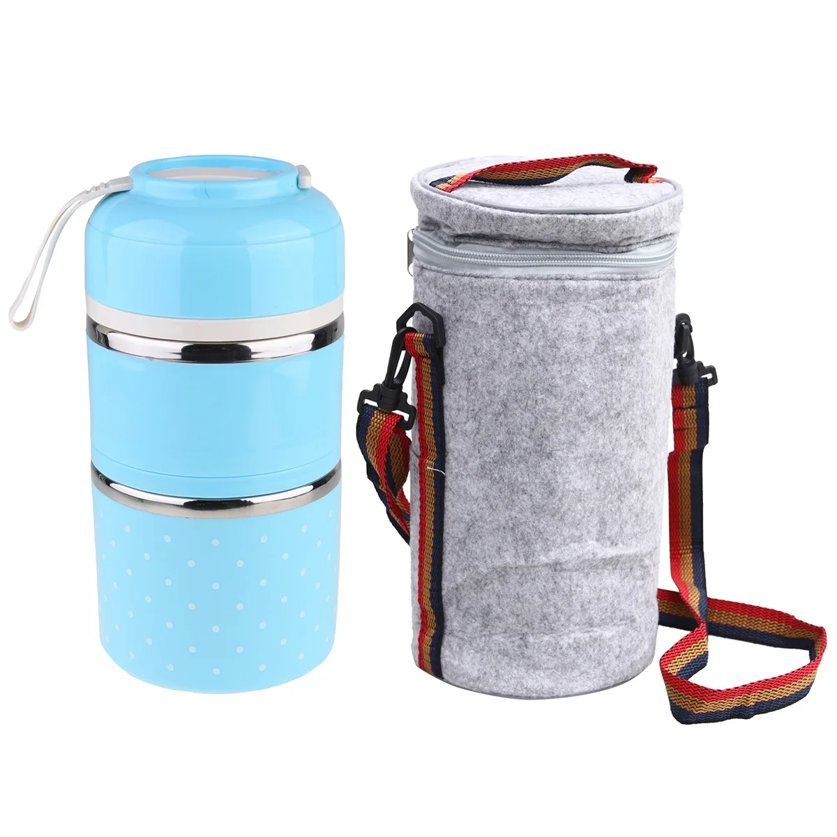 

Double Layer Stainless Steel Lunch Case Portable Food Container for Students Staff Use with Storage Bag (1.8L, Blue)