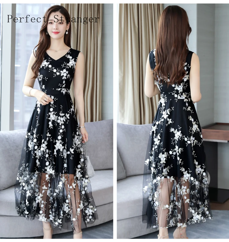 Женское длинное кружевное платье с V-образным вырезом без рукавов | Женская