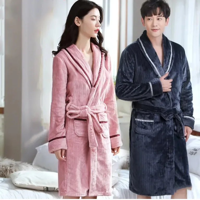 

Coral Fleece Robe Kimono Bath Gown Lovers Home Wear Sleepwear Nightwear Winter New Warm Night Dress Nightgown Intimate Lingerie