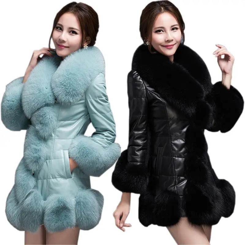 2021 Plus Size Fashion Thick Winter Fox Fur Collar Long Women's Slim Warm Fur Coat New Coat