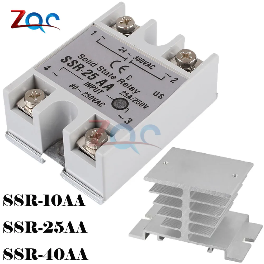 Твердотельные реле SSR-10AA SSR-25AA SSR-40AA 10A 25A 40A AC Управление генератор импульсов 80-250VAC для 24-380VAC SSR 10AA 25AA 40AA теплоотвод
