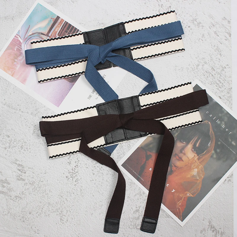 

SeeBeautiful Lace Up Bow-knot Striped Canvas Waist Seal Belt Girdle Simple New Fashion Tide Spring 2021 Women M005