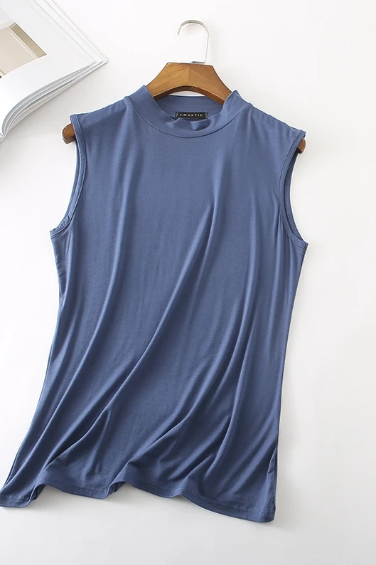 

Vest modal spring and summer half high collar sleeveless slim loose solid color temperament women's size T-shirt