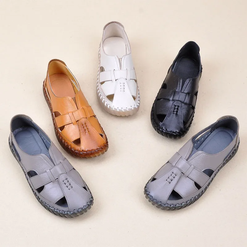 Летние коричневые сандалии на плоской подошве Для женщин натуральная кожа туфли