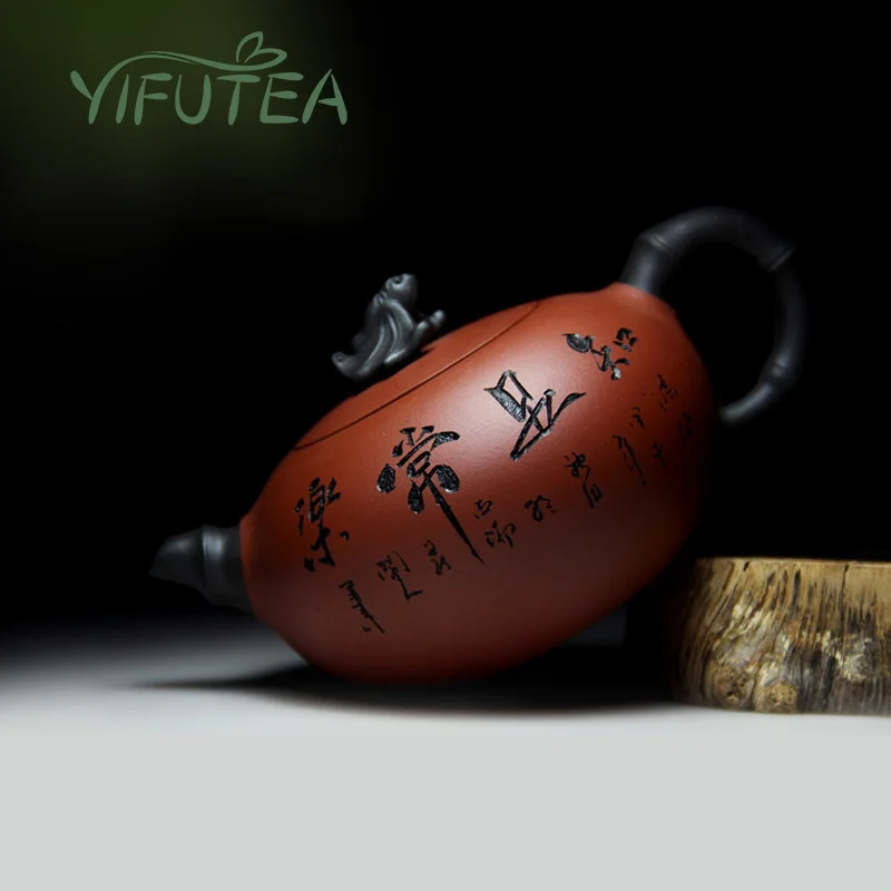 

Yixing genuine purple clay pot Pure handmade raw ore purple sand teapot Contentment Changle Blessing Pot Kung Fu Tea SetSupplies