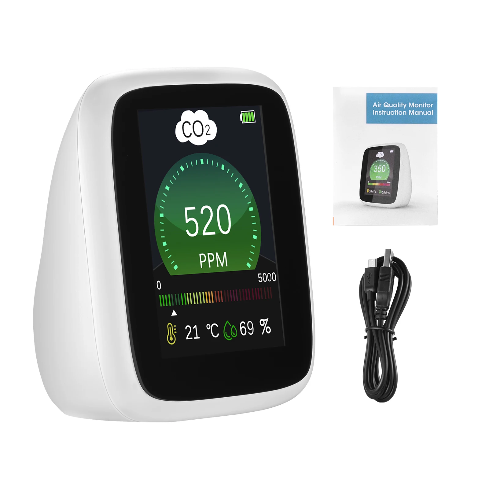 

3 in 1 CO2 Gas Detector Temperature Humidity And Air Quality Measurement CO2 Meter Monitor Tester With LCD Display and USB Cable