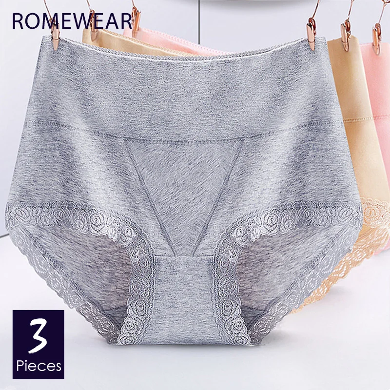 High Waist Women Underpants Soft Cotton Lace Lady Body Shaping Panties Briefs Female Girls Intimate Lingeries Plus Size ROMEWEAR | Женская