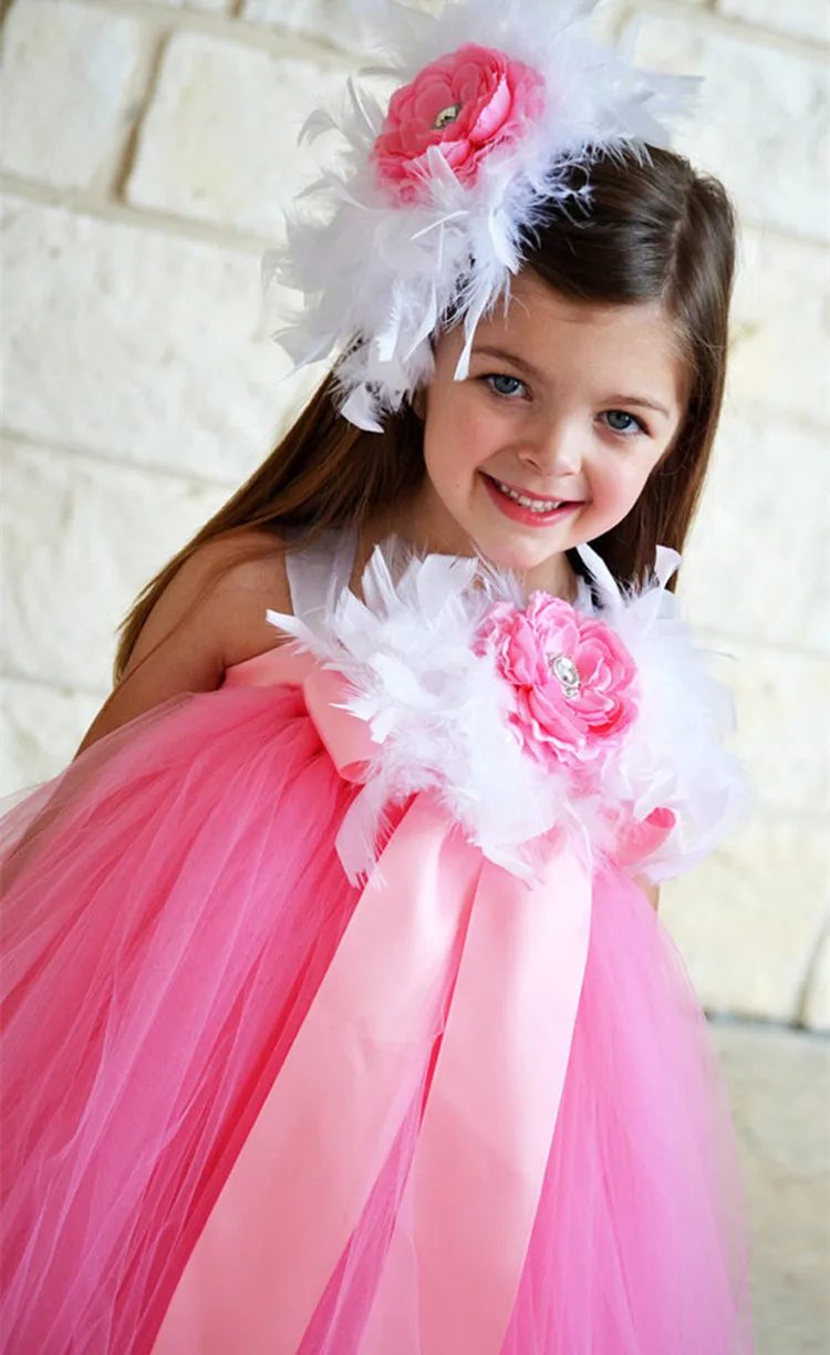 Vintage Spring Summer Kids Girls Dresses Wedding Flower Tutu Feather Toddler Birthday Party Clothes | Детская одежда и обувь