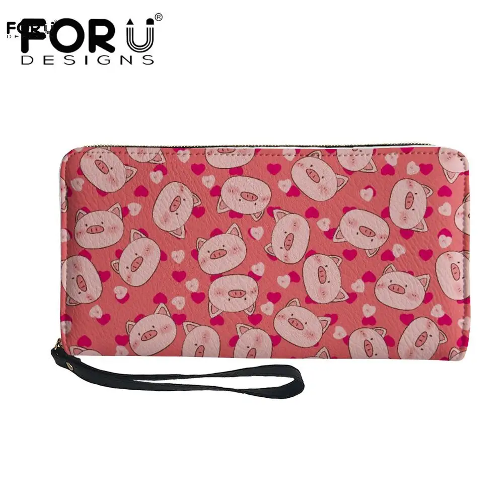 

FORUDESIGNS Cartoon Pink Piglet Pattern Wallet Women's High Quality Pu Waterproof Handbag Ladies Casual Credit ID Card Holder