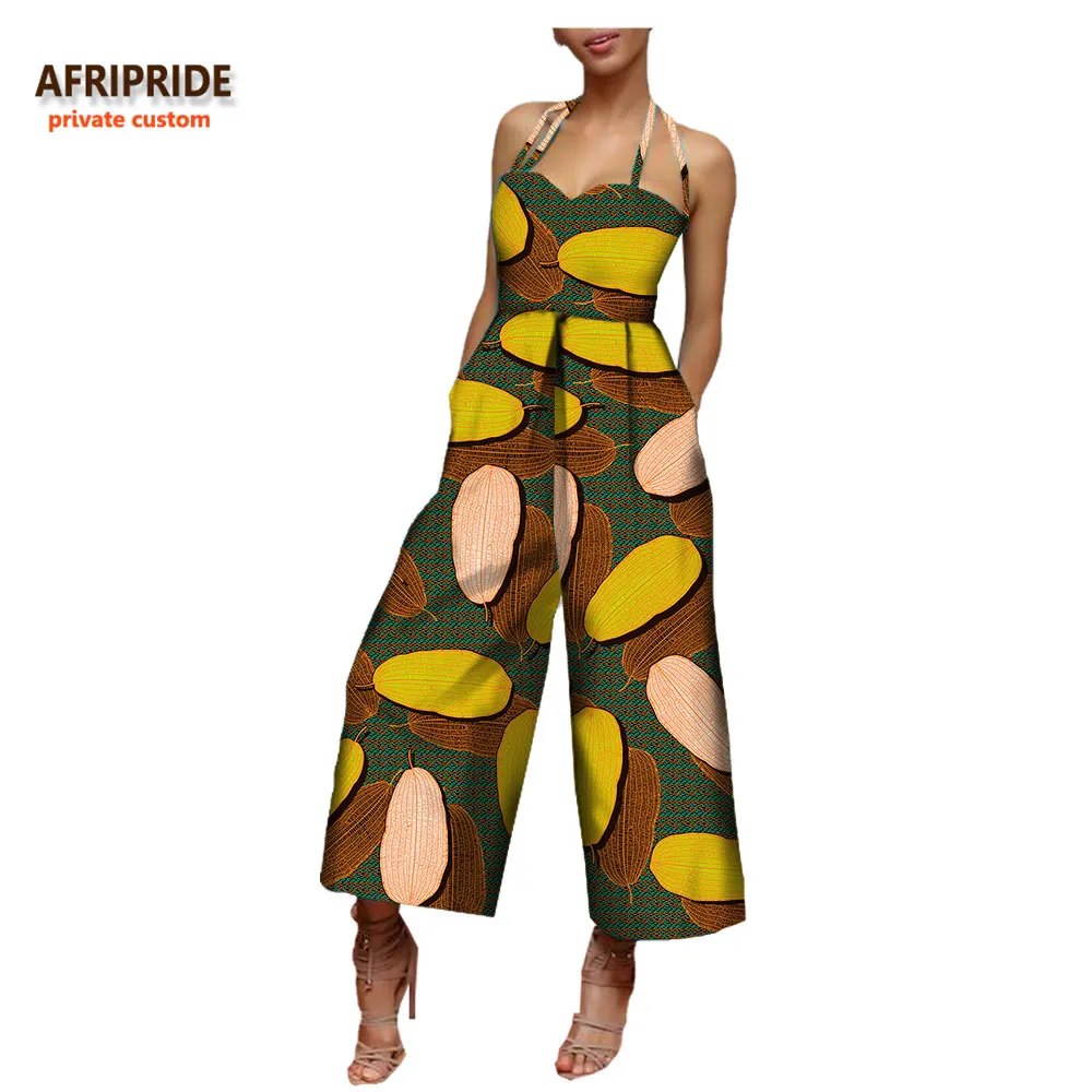 Африканская одежда, женский комбинезон, AFRIPRIDE, без рукавов, через шею, длина по щиколотку, широкие ноги, Повседневный хлопковый комбинезон для женщин A722908 - Цвет: 561