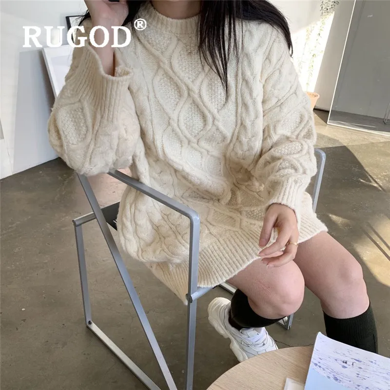 RUGOD твист толстые трикотажные пуловеры для женщин Корейский ins Винтаж Туника с