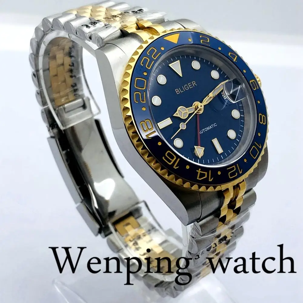 40 мм Bliger мужские роскошные механические часы с сапфировым стеклом керамический