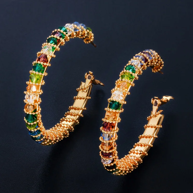 Yellow glod color ThreeGraces, большие круглые серьги-кольца из желтого золота, красочные CZ Кристальные Кластерные серьги-петли для женщин, свадебные ювелирные изделия ER111 - Окраска металла: Yellow glod color