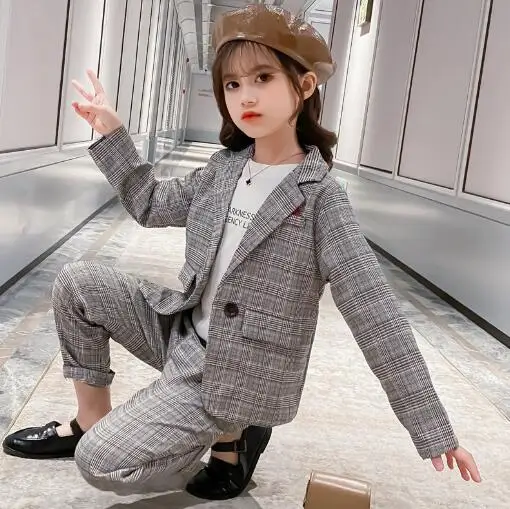 2 шт. Осенний клетчатый комплект одежды для девочек-подростков | Детская одежда и