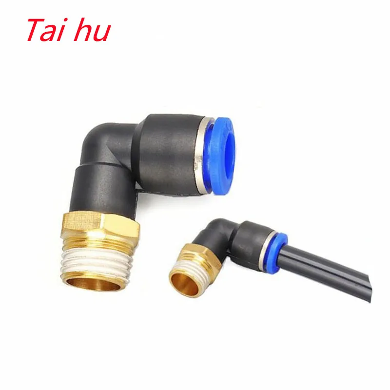 

Free shipping PL pneumatic connector 4mm-12mm hose OD 1/8 "1/4" 3/8 "1/2" male pneumatic thread tube elbow connector tube Air P