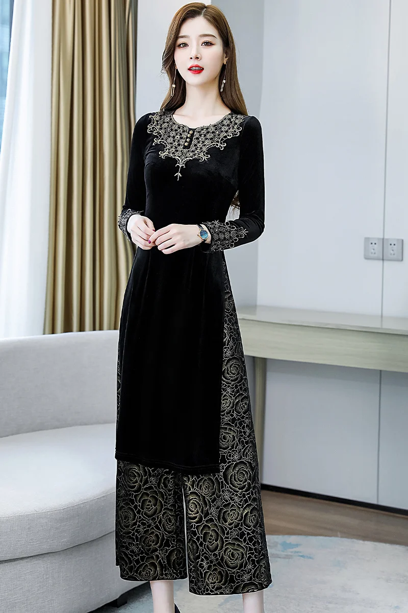 2021 aodai Улучшенный вьетнамский Чонсам стиль набор с китайской вышивкой