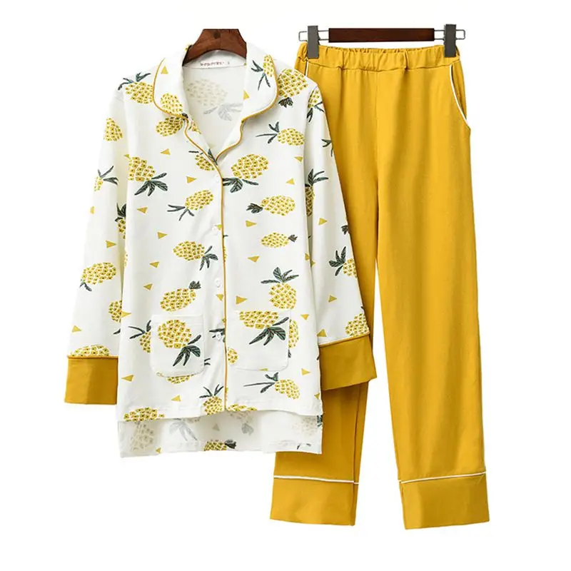 

Pajamas Women's Spring Autumn New Sweet Lively Cute Lapel Long-Sleeved Trousers Warm Breathable Home Service Winter пижама
