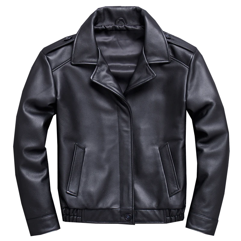 

Mens Thick Genuine Leather Jacket Cowhide Coat Quality Short Slim Outwear Fashion Casual Jackets Motor