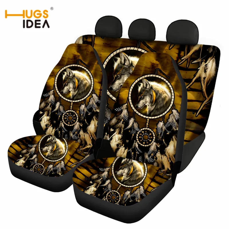 

Dreamcatcher Series Car Seat Cover Full Set Tribe Wolf Printed Auto SUV Truck Front Back Seat Protectors for Men Cool Car Deco
