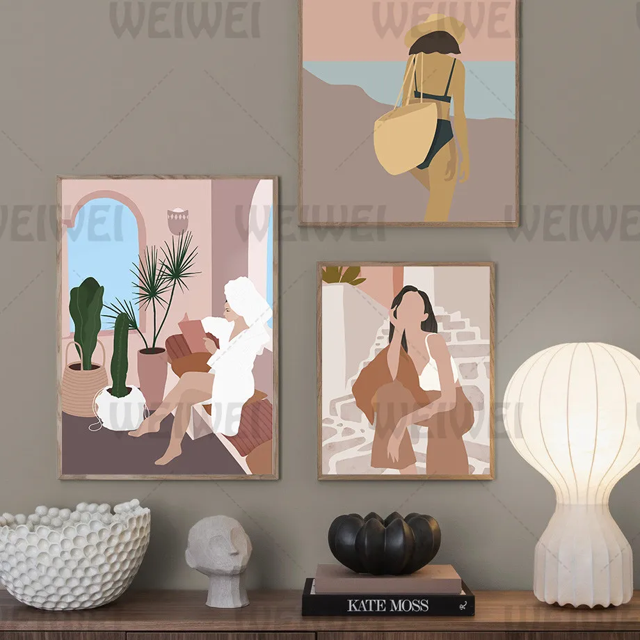 

Girl Life Scene Home Decoration Painting Swimsuit Woman Beach Living Room Wall Canvas Poster Cozy Living Bedroom Prints Pictures