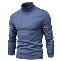 autumn and winter new mens solid color turtleneck pullover tops sweater high neck mens casual knit long sleeved sweater